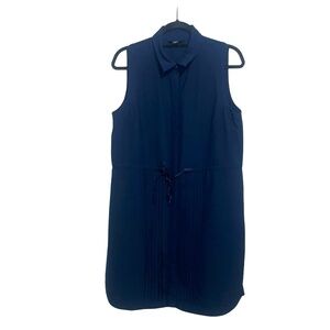Tommy Hilfiger Women's Navy Blue Sleeveless Pleated Collar Dress Sz L